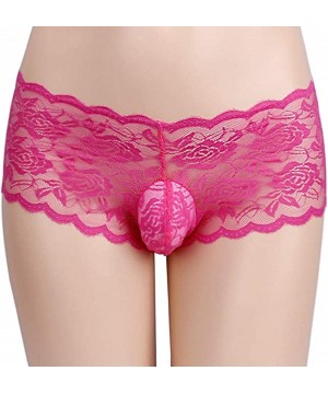 G-Strings & Thongs Sissy Pouch Panties Sexy Men's Lace Thong G-String Brief Hipster Underwear for Men - Hot Pink - CD194KX7SKU