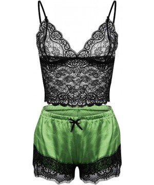 Nightgowns & Sleepshirts Sexy Pajamas for Women Shorts Set Sling Sleepwear Lingerie Lace Nightwear - Za-green - CG1954GOUZC