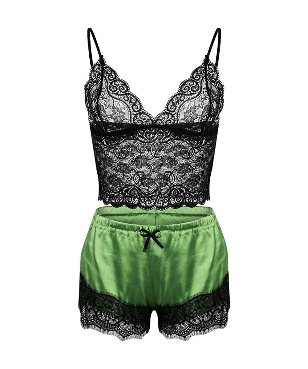 Nightgowns & Sleepshirts Sexy Pajamas for Women Shorts Set Sling Sleepwear Lingerie Lace Nightwear - Za-green - CG1954GOUZC