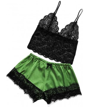 Nightgowns & Sleepshirts Sexy Pajamas for Women Shorts Set Sling Sleepwear Lingerie Lace Nightwear - Za-green - CG1954GOUZC