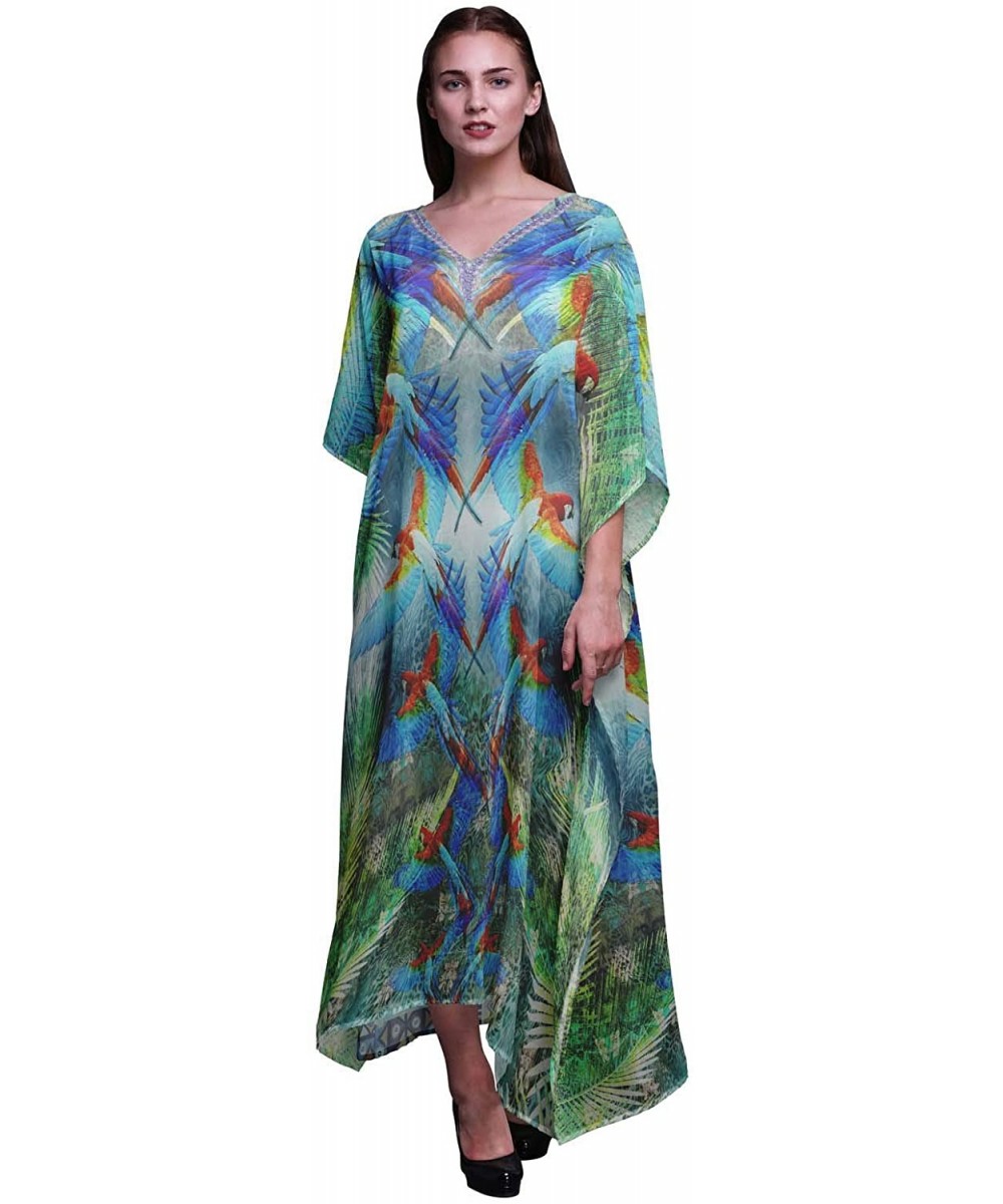 Nightgowns & Sleepshirts Branch & Colorful Parrot Bird Ladies Plus Size Kaftan Summer Wear Beach Coverup Kimono Caftan - Ligh...