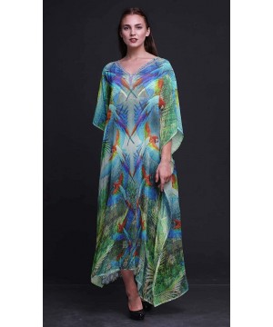 Nightgowns & Sleepshirts Branch & Colorful Parrot Bird Ladies Plus Size Kaftan Summer Wear Beach Coverup Kimono Caftan - Ligh...