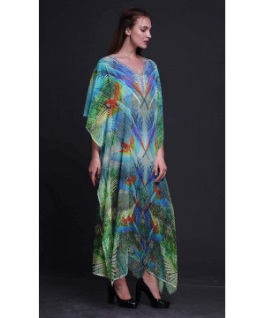 Nightgowns & Sleepshirts Branch & Colorful Parrot Bird Ladies Plus Size Kaftan Summer Wear Beach Coverup Kimono Caftan - Ligh...