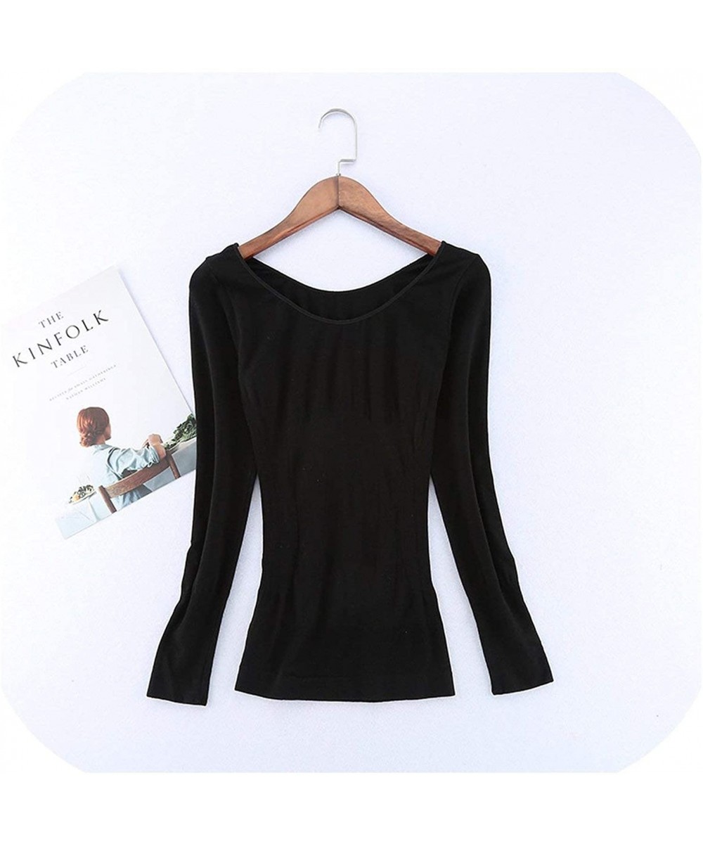 Thermal Underwear Winter Thermal Shirt Women Slim Autumn Underwear Long Sleeve Warm Underwear Thermal Tops - Black - CS193UWGK0H