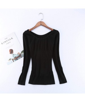 Thermal Underwear Winter Thermal Shirt Women Slim Autumn Underwear Long Sleeve Warm Underwear Thermal Tops - Black - CS193UWGK0H