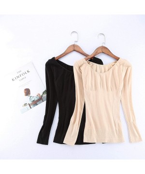 Thermal Underwear Winter Thermal Shirt Women Slim Autumn Underwear Long Sleeve Warm Underwear Thermal Tops - Black - CS193UWGK0H