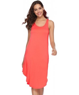 Nightgowns & Sleepshirts Women's Cotton Nightgown Sleeveless Racerback Nightshirt Dress Sleepwear - Orange Red - CQ18QZ842RW