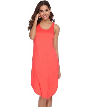 Nightgowns & Sleepshirts Women's Cotton Nightgown Sleeveless Racerback Nightshirt Dress Sleepwear - Orange Red - CQ18QZ842RW