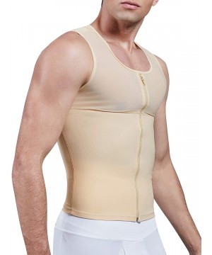 Shapewear Compression Shirts for Men Power Net Body Shaper Undershirt Abs Tank Tops Abdomen Shapewear Vest with Zipper - Beig...