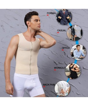 Shapewear Compression Shirts for Men Power Net Body Shaper Undershirt Abs Tank Tops Abdomen Shapewear Vest with Zipper - Beig...