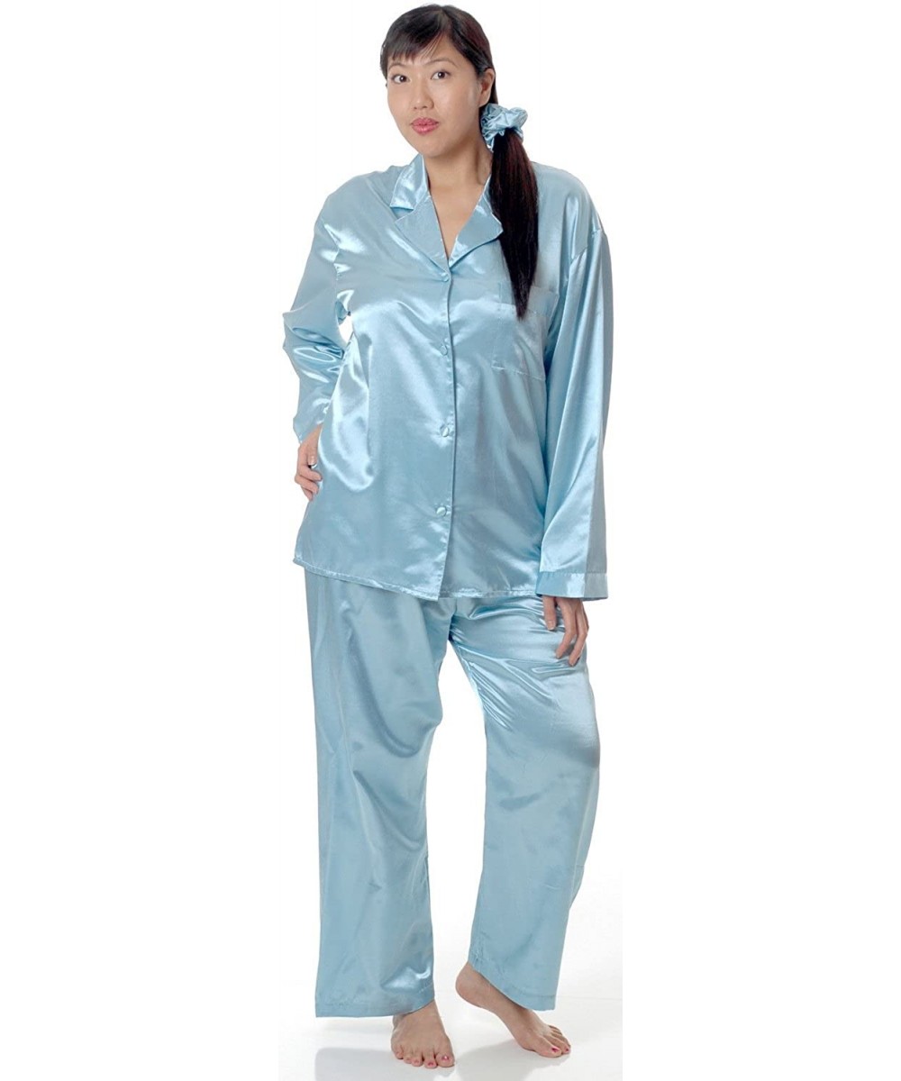 Sets Women's Plus Size Classic Brushed Back Satin Long Pajama Set 2062x - Blue - C2127M4J0YF