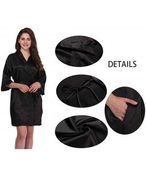 Robes Womens Short Kimono Robe Silky Wedding Bridesmaid Robes Satin Dressing Gown Sleepwear - Solid Black - CW18NZTTCNO