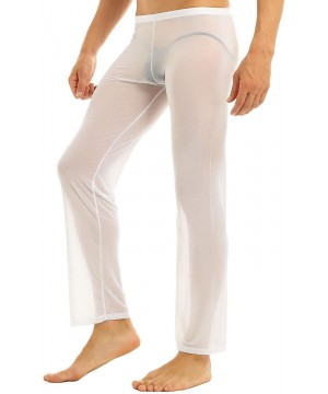 Sleep Bottoms Mens Soft Comfortable Mesh Sheer See-Through Loose Lounge Casual Fit Long Trousers Pants Nightwear - White - CF...