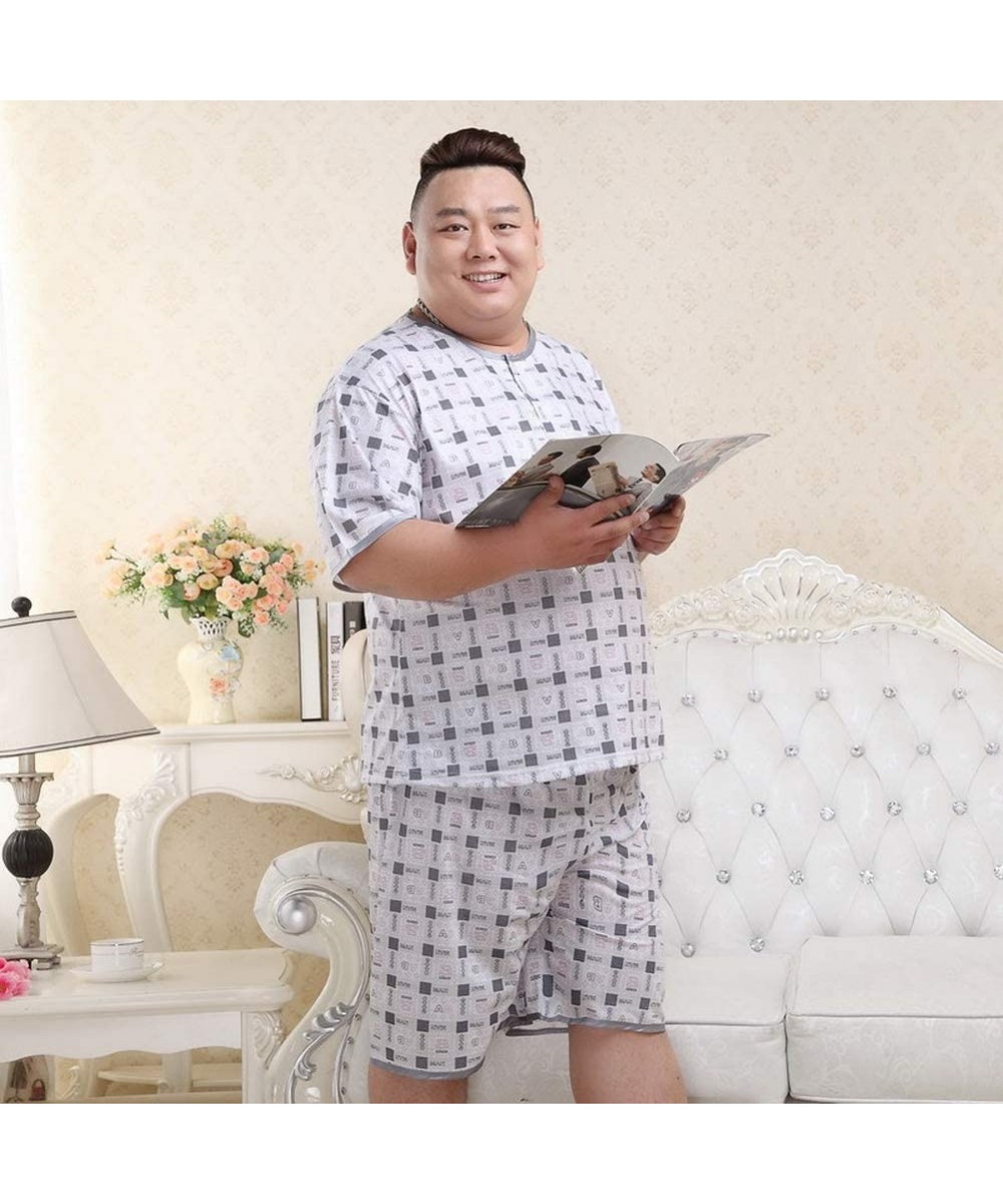 Sleep Sets Men's Pajamas Suit- Plus Size XXXXXL Shorts Male Pajamas Sets Short Sleeves Summer Pijama Sleepwear Plaid Night Su...