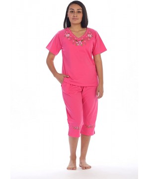 Sets Women's Short Sleeve Embroidered Blouse and Matching Capri Set - Rose Roses - CW188X2Q4XU