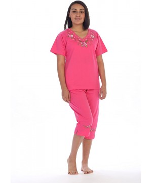 Sets Women's Short Sleeve Embroidered Blouse and Matching Capri Set - Rose Roses - CW188X2Q4XU