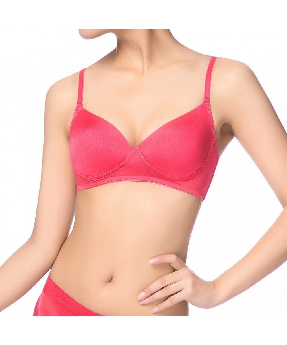 Bras Women's Silk Ultra Thin Soft Smooth Comfortable Wirefree Bra Black - Red - C611VK5E1KL