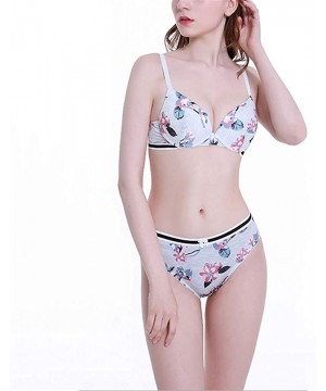 Bras Women Bra and Panty Set Floral Push Up Underwire Everyday Bras Lingerie Set - Grey - CR198USRLDX