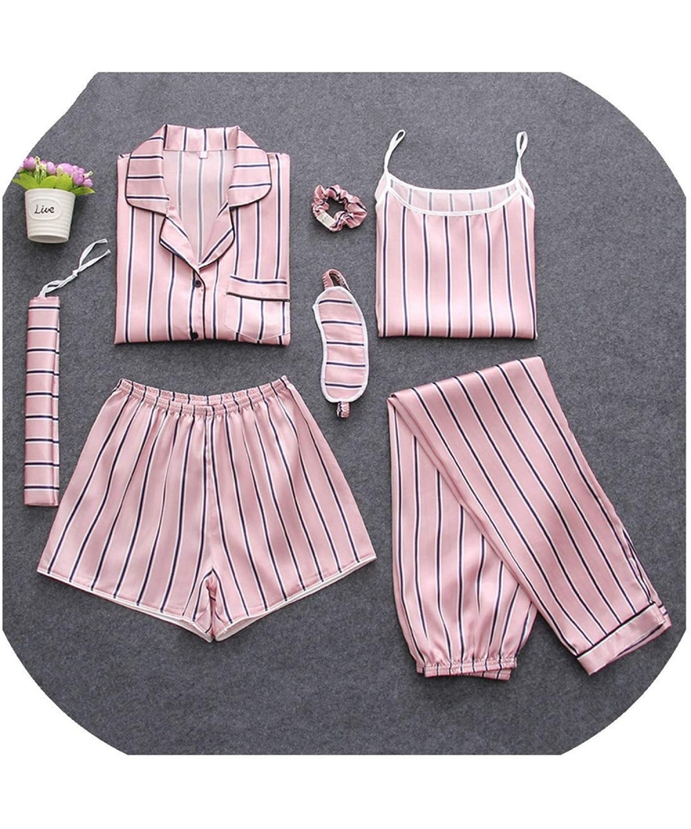 Sets Sexy 7 Pieces Pajamas Sets Spring Sleep Suits Women Soft Sweet Cute Nightwear Gift Home Clothes Pyjamas Pijama - Pink St...