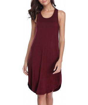 Nightgowns & Sleepshirts Nightgowns Women's Cotton Sleepwear Sleeveless Sleep Dress Night Shirts - Wine Red - C819D3EY9QN