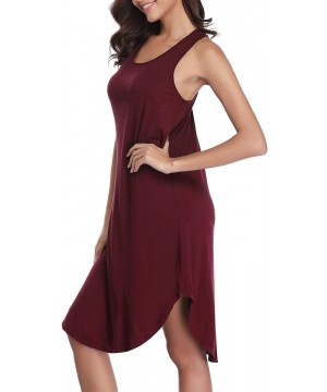 Nightgowns & Sleepshirts Nightgowns Women's Cotton Sleepwear Sleeveless Sleep Dress Night Shirts - Wine Red - C819D3EY9QN