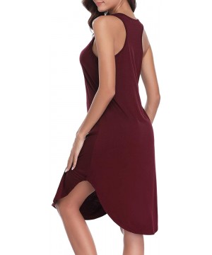 Nightgowns & Sleepshirts Nightgowns Women's Cotton Sleepwear Sleeveless Sleep Dress Night Shirts - Wine Red - C819D3EY9QN