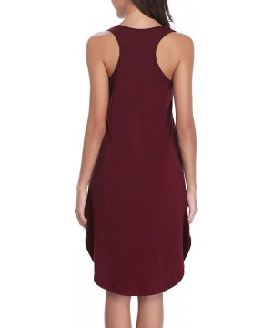 Nightgowns & Sleepshirts Nightgowns Women's Cotton Sleepwear Sleeveless Sleep Dress Night Shirts - Wine Red - C819D3EY9QN