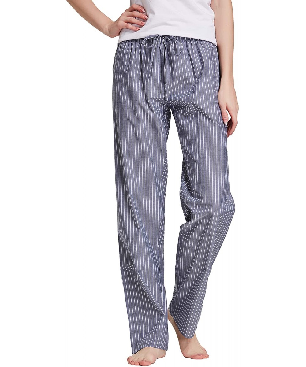 Bottoms Women's 100% Cotton Woven Poplin Sleep Pajama Pants - Grey White Stripe - CE12MXNFFIP