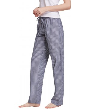 Bottoms Women's 100% Cotton Woven Poplin Sleep Pajama Pants - Grey White Stripe - CE12MXNFFIP