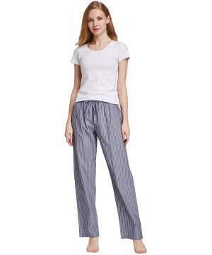 Bottoms Women's 100% Cotton Woven Poplin Sleep Pajama Pants - Grey White Stripe - CE12MXNFFIP