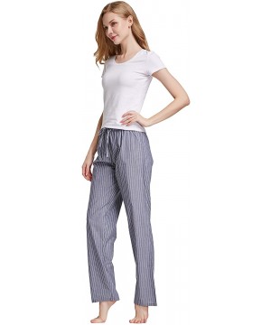 Bottoms Women's 100% Cotton Woven Poplin Sleep Pajama Pants - Grey White Stripe - CE12MXNFFIP