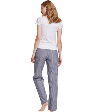 Bottoms Women's 100% Cotton Woven Poplin Sleep Pajama Pants - Grey White Stripe - CE12MXNFFIP