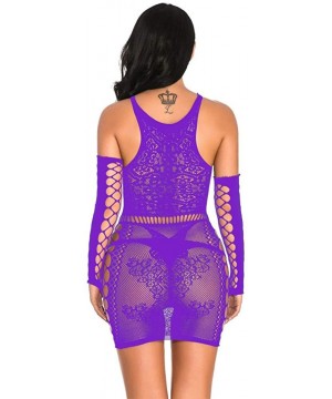 Baby Dolls & Chemises Women's Fishnet Lingerie Mini Dress Mesh Sexy Underwear Babydoll One Size - Purple - C719CG5SW0Y