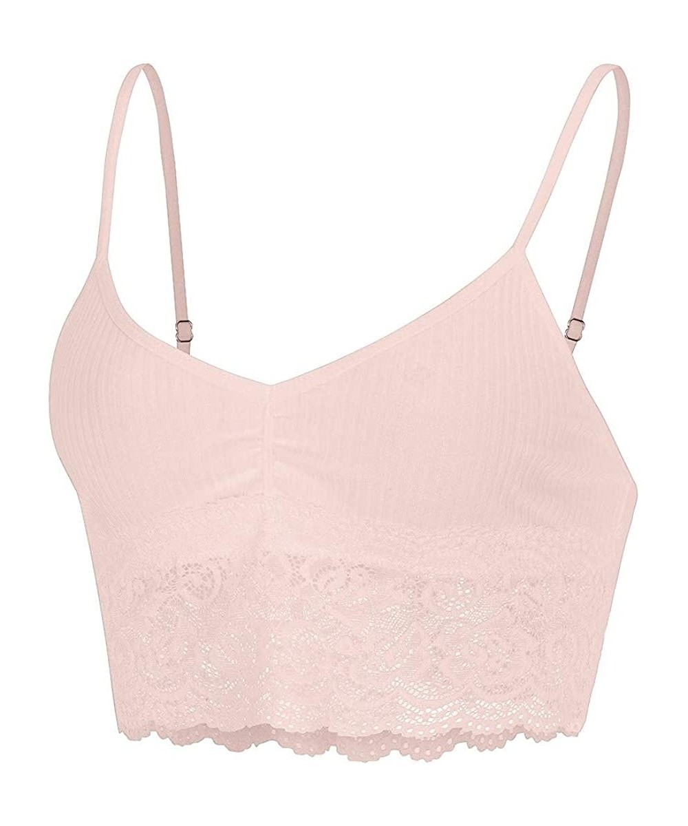 Bustiers & Corsets Fashion Women Seamless Sretch Lace V-Neck Women's Ribbed Cotton Underwear - Pink - CT196GWEQE2