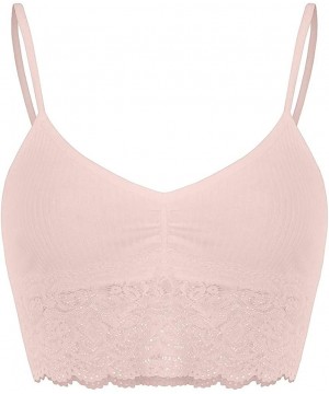 Bustiers & Corsets Fashion Women Seamless Sretch Lace V-Neck Women's Ribbed Cotton Underwear - Pink - CT196GWEQE2