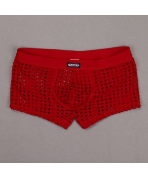 Boxer Briefs Men Underwear Sexy Boxer Brief Bikini Breathable Mesh Low Rise Transparent See Through Pouch Underpant - Red-sty...