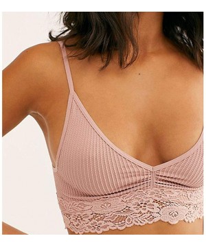 Bustiers & Corsets Fashion Women Seamless Sretch Lace V-Neck Women's Ribbed Cotton Underwear - Pink - CT196GWEQE2