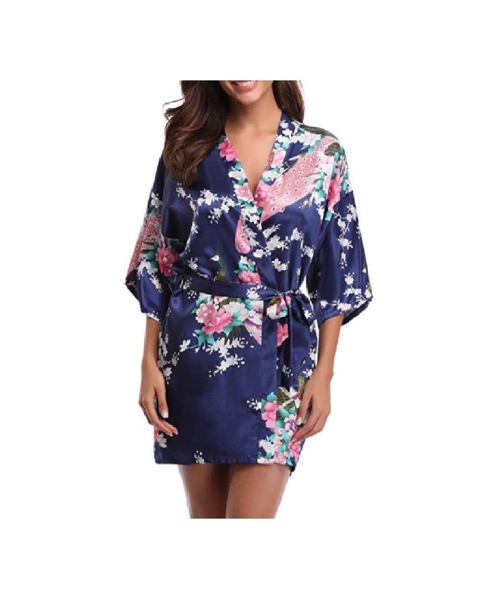 Robes Womens Wrap Robe Lounger Baggy Style Kimono Nightwear Lounge Robe Dark Blue S - Dark Blue - CN19DCT2TGU