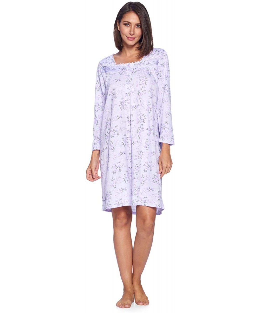 Nightgowns & Sleepshirts Women's Cotton Blend Long Sleeve Nightgown - Purple Floral - CH192GLCR97