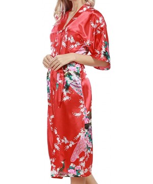 Sets Women Half Sleeve Plus Size Lace up V Neck Floral Print Kimono Robe Pajama Sets Sleepwear Pjs Sets - 2 - CD18EZMTE3I