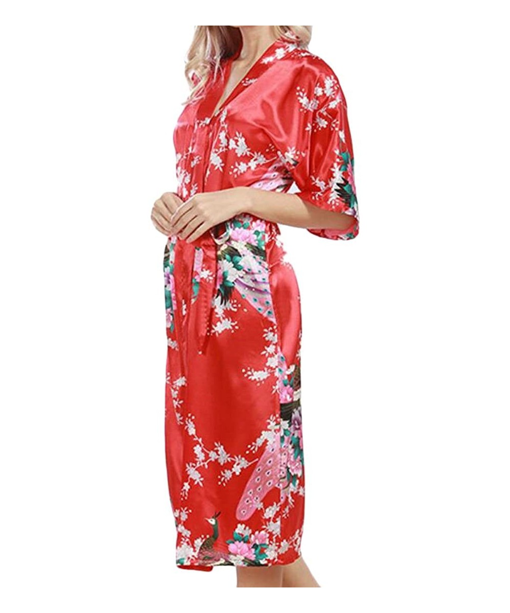 Sets Women Half Sleeve Plus Size Lace up V Neck Floral Print Kimono Robe Pajama Sets Sleepwear Pjs Sets - 2 - CD18EZMTE3I