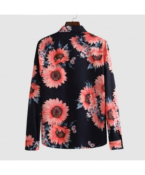 Thermal Underwear Men's Floral Dress Shirt Long Sleeve 70s Printed Casual Button Down Paisley Top - Black - CF18A4862XG