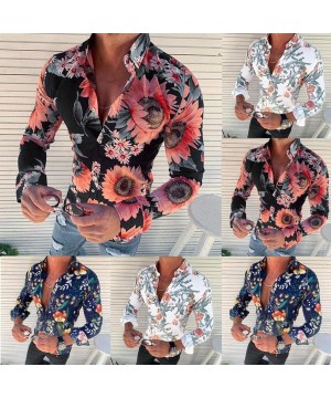 Thermal Underwear Men's Floral Dress Shirt Long Sleeve 70s Printed Casual Button Down Paisley Top - Black - CF18A4862XG