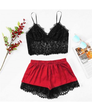 Bras Womens Sexy Plus Size Sling Sleepwear Lingerie Lace Nightwear Underwear Set - Red - CH196H99LAO