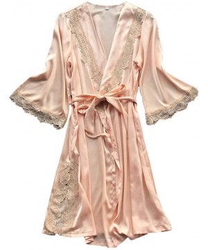 Nightgowns & Sleepshirts Women Sexy Sleepwear-Lace Temptation Belt Underwear Soft Nightdress Loose Printed Robes - Beige - C0...