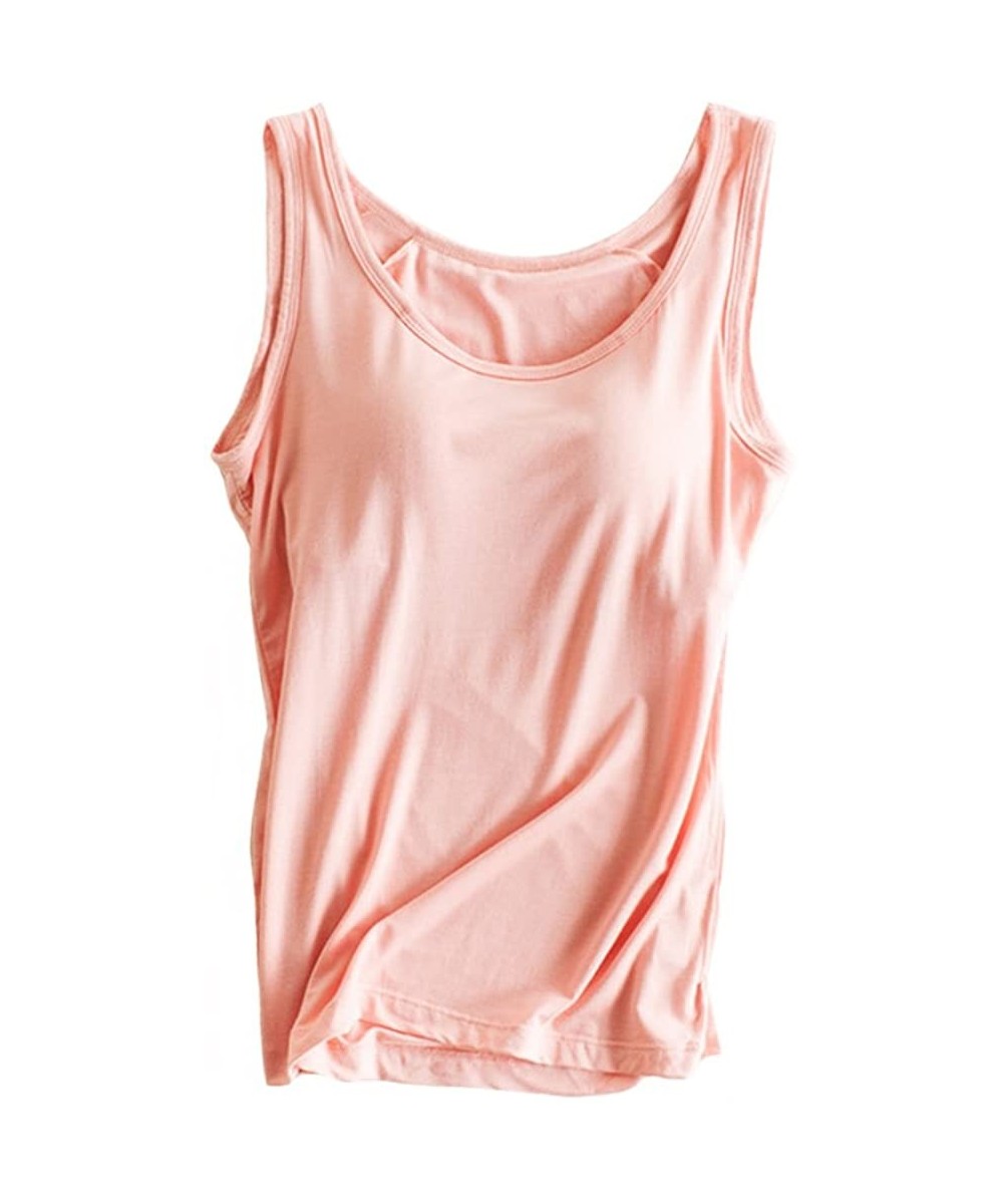 Camisoles & Tanks Womens Modal Built-in Bra Padded Camisole Yoga Tanks Tops - Tk-pink - CC186KGQY9K