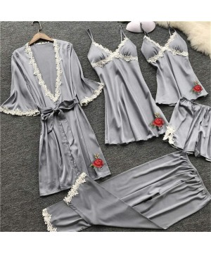 Nightgowns & Sleepshirts 5PC Sexy Lingerie Nightgown for Women Lace Rose Nightdress Camisole Pants Bathrobe with Belt - Gray ...