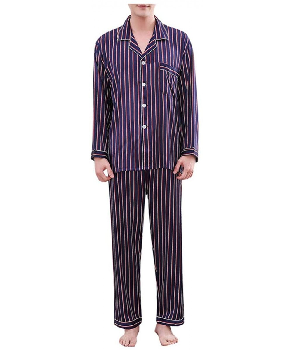 Sleep Sets Men Pyjamas Striped Sleepwear Sets Male Leisure Long Sleeved Comfortable Home Clothing - Purple - CR18Z7GCH0S