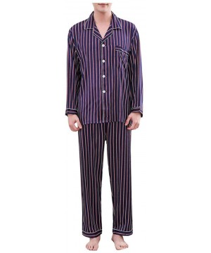 Sleep Sets Men Pyjamas Striped Sleepwear Sets Male Leisure Long Sleeved Comfortable Home Clothing - Purple - CR18Z7GCH0S