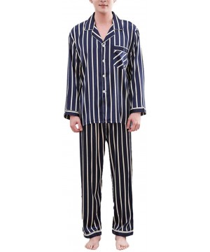 Sleep Sets Men Pyjamas Striped Sleepwear Sets Male Leisure Long Sleeved Comfortable Home Clothing - Purple - CR18Z7GCH0S